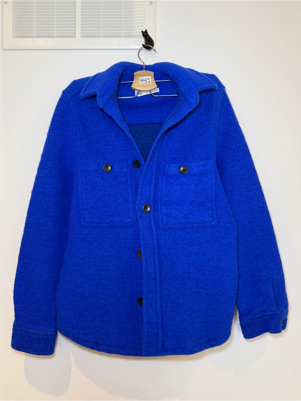 Zara Cobalt Blue Wool Blend Overshirt/Jacket, Oversized, Size S